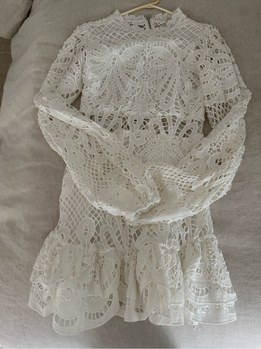 Showpo White Crochet Lace Long Sleeve Mini Dress